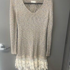Altar'd State Beige Knit sweater with Lace Detail